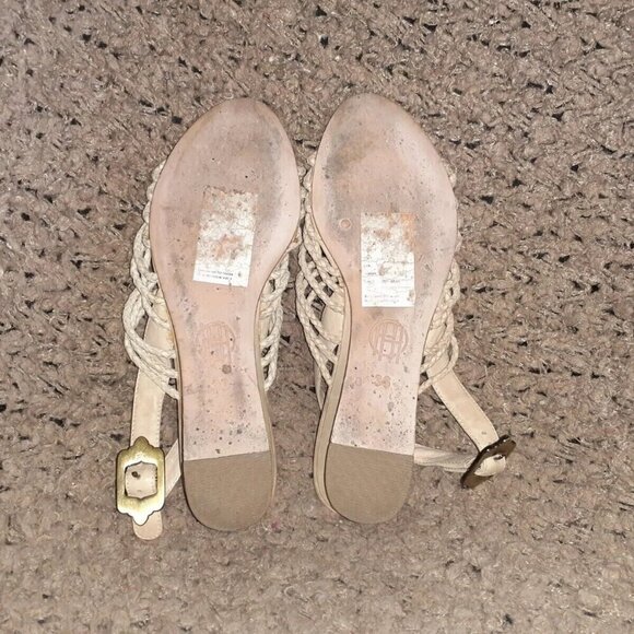 HOUSE OF HARLOW 1960-Beige Leather Braided Strap & Disk Slingback-Sz 6-Excellent - Picture 7 of 7
